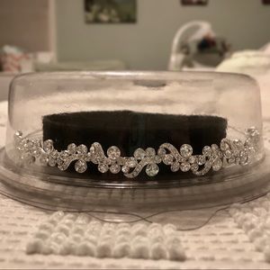 Silver crystal lace wedding tiara headband